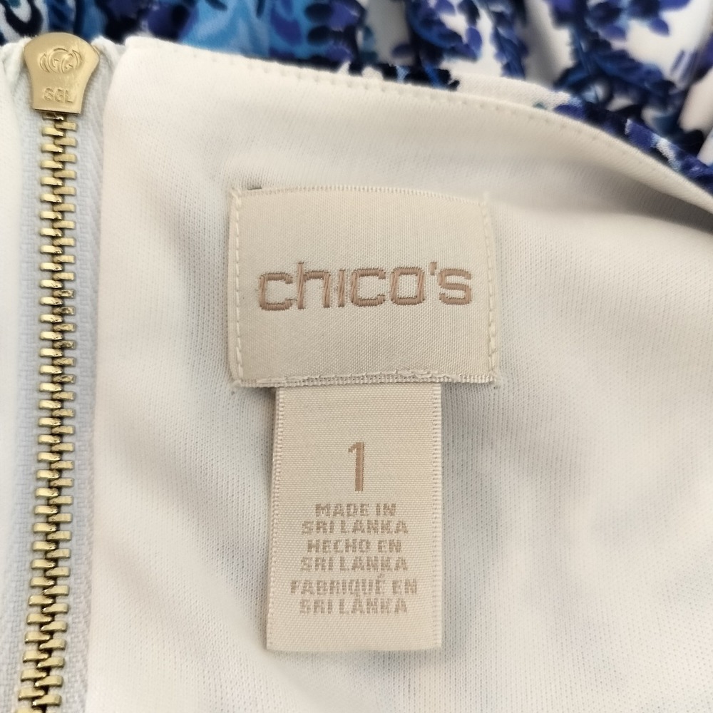 Chico's Blue‎ Floral Dress Stretch Jersey Back Zip - Picture 9 of 9